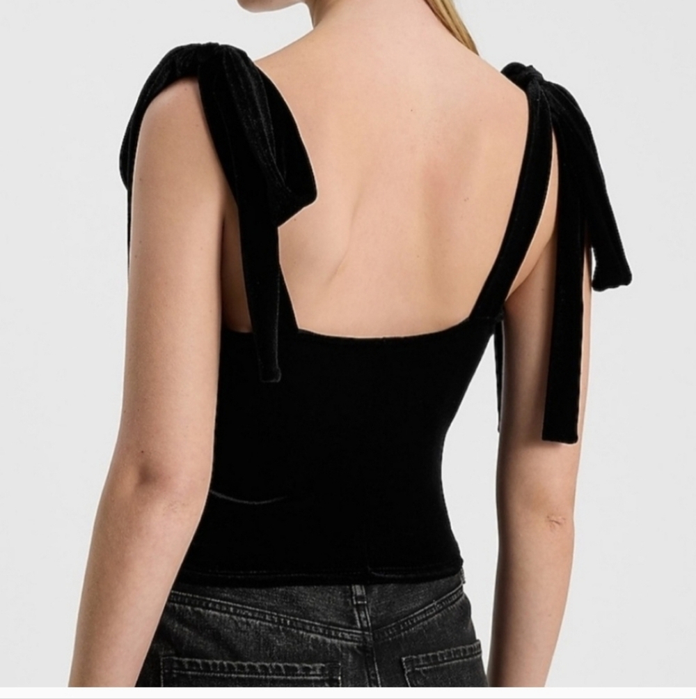 Express Black Velvet Ruched Top - Picture 2 of 7